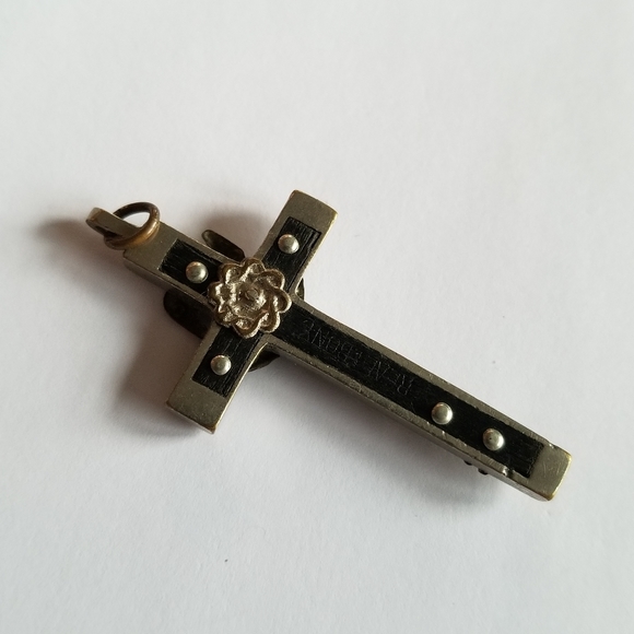 Relisted - Vintage Skull of Adam Pectoral Cross Pendant black silver tone - Picture 3 of 9